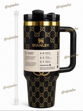 Stanley Black and Gold Patterned Travel Mug with Handle NEW